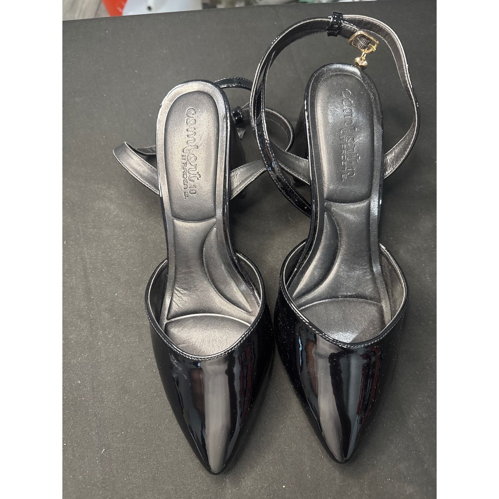 Arden B Comfort 10 Womens Black Patent Slingback Block Heel Pointed Toe Pumps